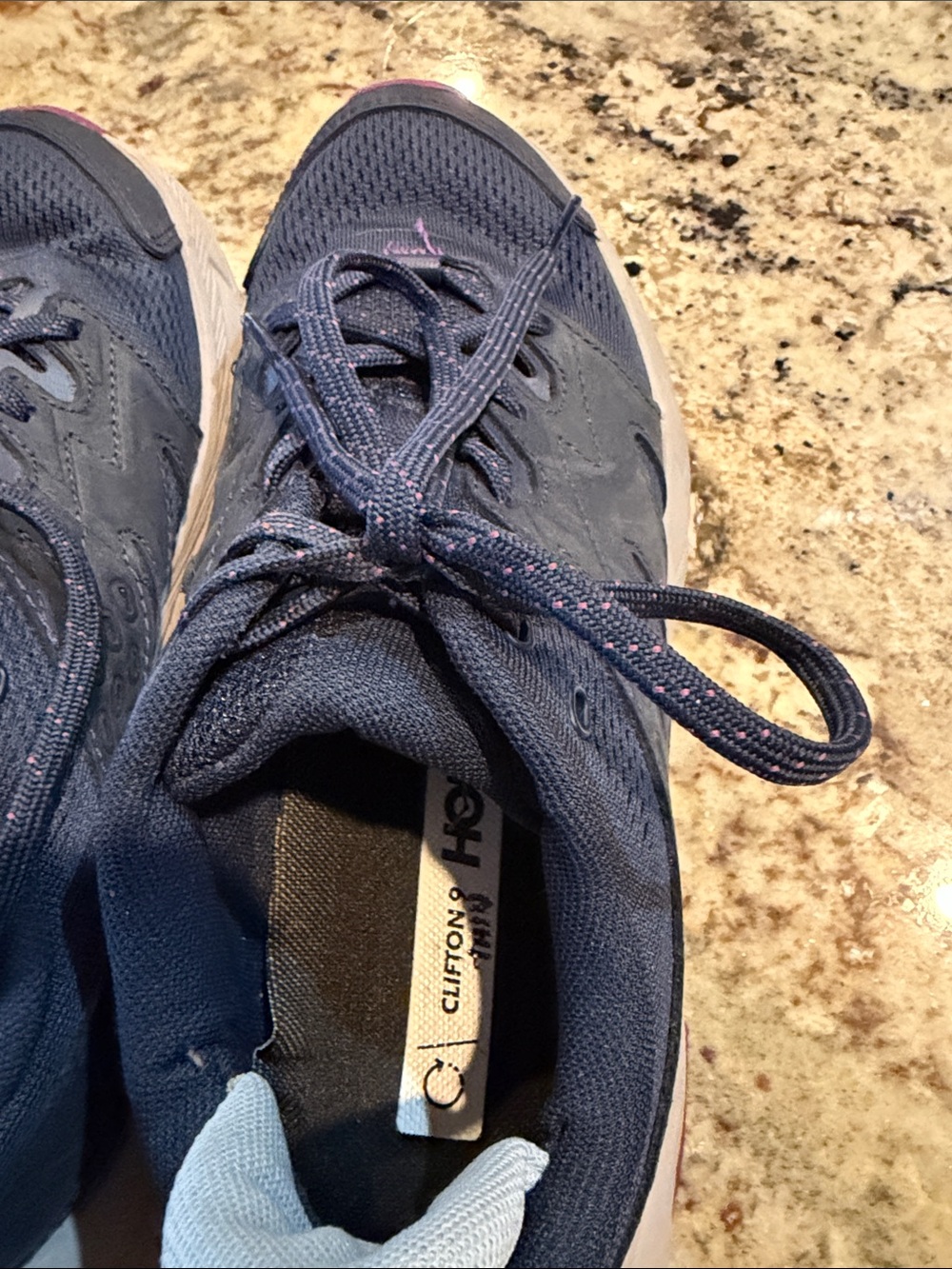 Women’s Navy Running Sneakers with Purple Accents HOKA CLIFTON 9. - Picture 2 of 5